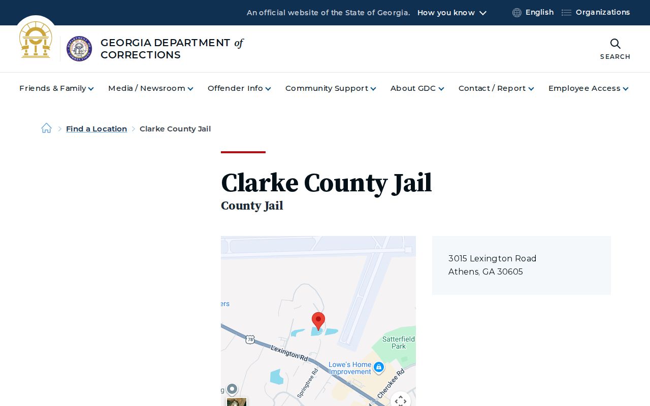 Clarke County Jail facility record for release contact verification