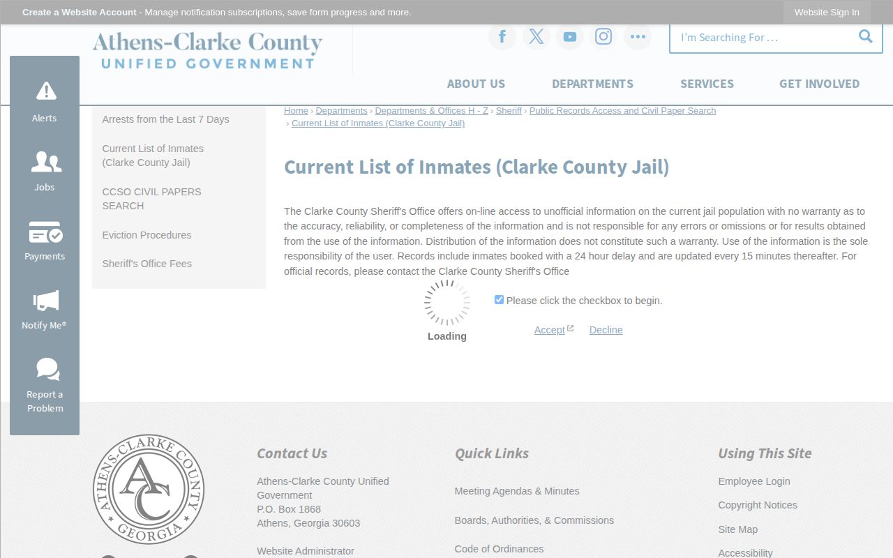 Clarke County current inmate roster used to distinguish custody from release