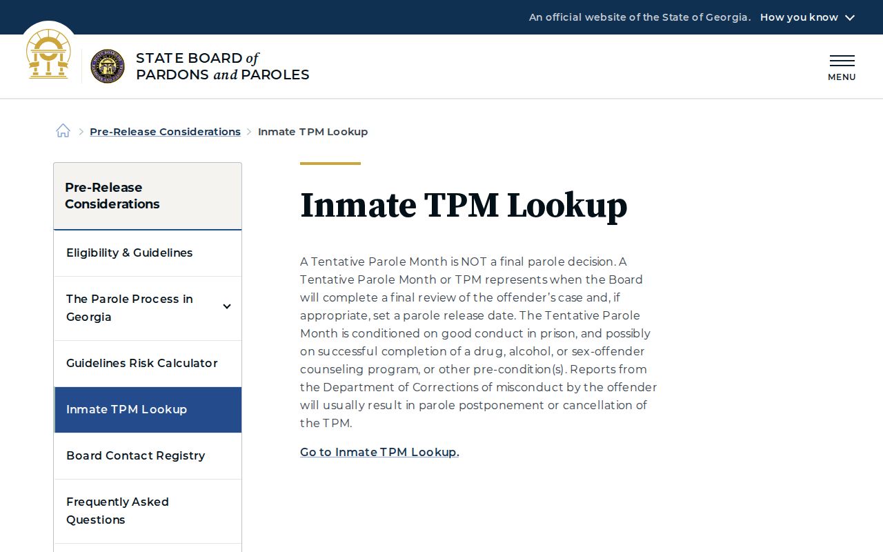 Clarke County release date lookup through Georgia Inmate TPM Lookup
