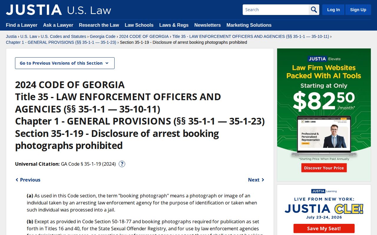 Georgia booking photograph law for Clarke County released inmate mugshots