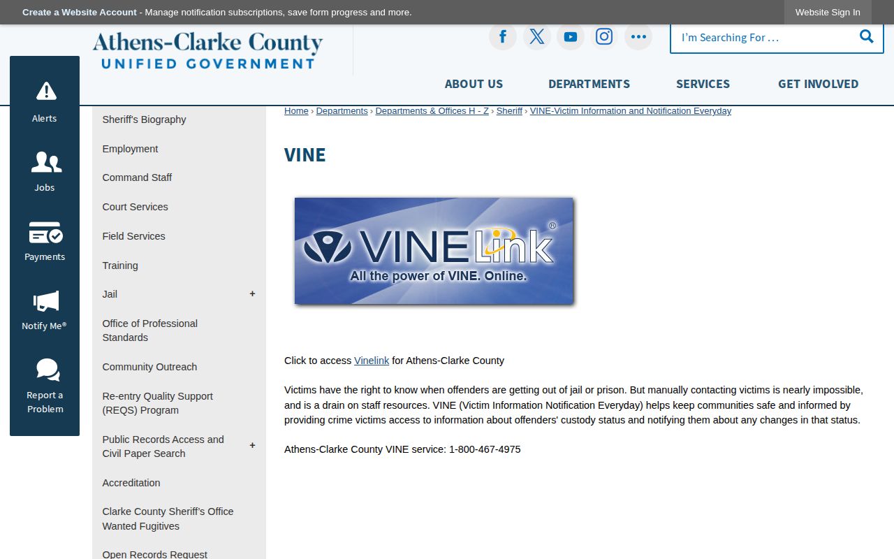 Athens-Clarke County VINE release notification service